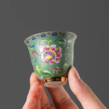 1 Бр. Китайската Ретро Эмалированная керамични Чаена чаша, ръчно рисувани, Цветя модел, Чаша за медитация, Чаена чаша ръчна изработка, Магистър-чаша, Чай, определени