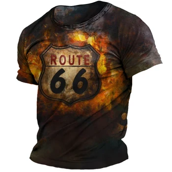 2024 Лятна Мъжка Тениска С Винтажным Принтом 3D American Route 66, Тениска с къс ръкав, Тениски Оверсайз, Риза 5xl, Свободна Мъжки Дрехи