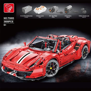 3608 бр., модел Техника Super Racing Car 1:8 с мотор, градски автомобил, строителни блокове, високотехнологични автомобили, тухли, играчки, подаръци