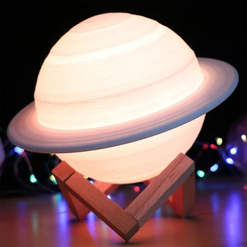 3D печат Сатурн Лампа Декорация на дома, Спалня Led нощна светлина с дистанционно управление или сензорен лека нощ за детски подарък