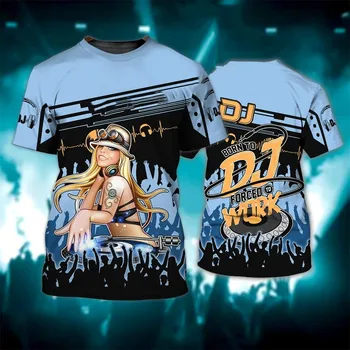 DJ Rock Music, Лятна Мъжка тениска с 3D принтом и кръгло деколте, Ежедневни Тениска Оверсайз с къс ръкав, Модни Градинска тенденция мъжки Дрехи
