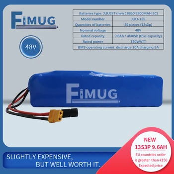 FIMUG 13S3P 48V 9.6 Ah 10A Литиева Акумулаторна батерия с Баланс 30A BMS За Електрически Велосипед, Батерии За Скутери, Батерии За Мотоциклет