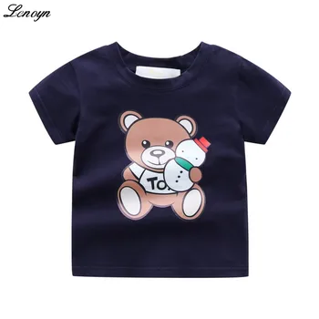 Lenyon, нова детски дрехи, тениски с принтом за момчета, къс ръкав, детски летни дрехи, детски топ с кръгло деколте за малки и средни деца