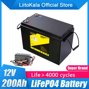 LiitoKala LiFePO4 Батерия 12V 200Ah За Къмпинг на колела, Водоустойчив Батерии за голф-кара, 4000 Цикъла на автономна слънчева енергия за офроуд 150ABMS