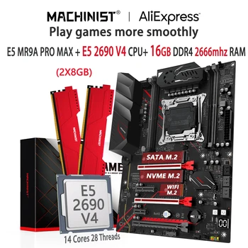 MACHINIST X99 Комплект дънната платка LGA 2011-3 Комплект Xeon E5 2690 V4 процесор, 16 GB (2 * 8G) оперативна памет DDR4 2666 Mhz Памет Nvme M. 2 SATA MR9A PRO MAX