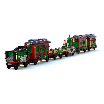 MOC Творчески комплекти модели на коледни влакове, строителни тухли, Играчка град, Зимен селски влак, Дядо Коледа, играчки 