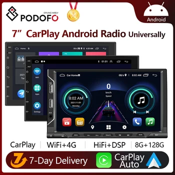 Podofo 7-инчов Гъвкав Радиото в автомобила CarPlay Android 2din Главното устройство 2 din GPS Стерео ПОТУПВАНЕ DSP Hi-Fi Мултимедиен Плеър За Nissan VW