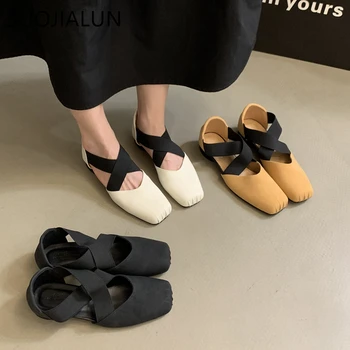 SUOJIALUN/ Есенни дамски обувки на плоска подметка; Модни Дамски Обувки, Без Съединителни В Квадратни Подметка; Ежедневни балет апартаменти на равна подметка; Обувки Mary Jane