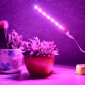 USB LED Grow Light 14 светодиода червен цвят, 7 светодиоди в синьо, лампа за отглеждане на растения Пълен спектър, настолни лампи за отглеждане на семена, стайни оранжерийни растения