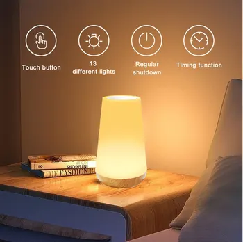 ZK50 13 което променя Цвета лека нощ, Дистанционно Управление с Докосване, USB Акумулаторна Лампа нощна светлина с регулируема яркост Портативна маса нощна лампа