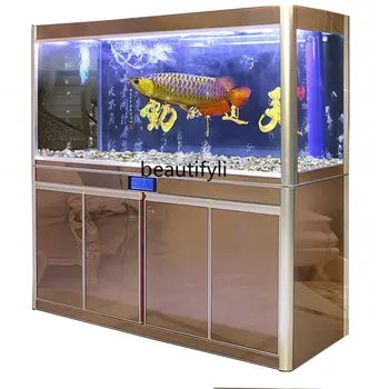 zqHallway Аквариум с рибки Дънен филтър Вграден стъклен аквариум с дракони Голям домакински Аквариум подово тип без замяна