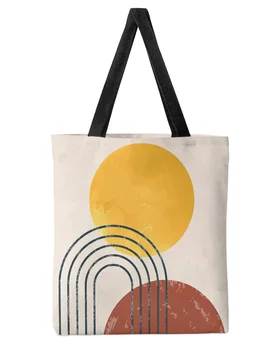 Абстрактно изкуство, Слънчеви линия, Дамски Холщовая чанта-тоут Голям капацитет за пазаруване за Многократна употреба Еко-чанти за рамо, студентски чанти