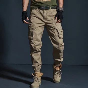 Висококачествени ежедневни панталони цвят Каки, мъжки военни тактически Джоггеры за джогинг, Камуфляжные панталони-карго с множество джобове, Модни черни армейските панталони