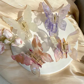 Голяма Френска Реколта шнола с пеперуда-принцеса, Кристални Панделки за коса, за жени, Щипки за коса с оцетна киселина за момичета, аксесоари за коса