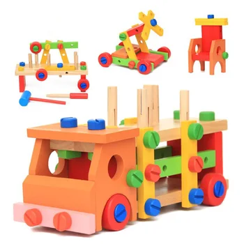 Детско Класическа Сграда Дървена Кола Събере САМ Творчески Тухли Начална Образование Детски Играчки Блок Коледен Подарък