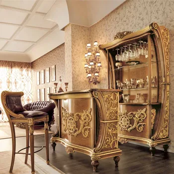 Европейският луксозен винен шкаф от масивна дървесина, издълбани бар стол в ретро стил, мебели за антре по френски дворец на поръчка