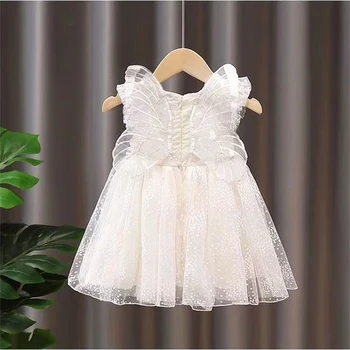 Елегантна рокля за момичета, детски Принцеса рокля без ръкави, с крилца на пеперуда, за сватбени партита, скъпа дрехи за малките момичета, Vestidos 2023