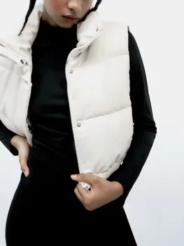Есенно-зимни нова информация за дамски дрехи универсален модерен памук жилетка от изкуствена кожа, кратък топла жилетка, яке