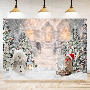Зимният Коледен Фон за Снимки на Снежен човек, Бор, Портрет Снежинки, на Бял фон, Декор за парти в чест на рождения Ден, бебе Душ