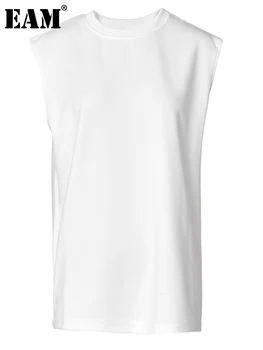 [ИАЛ] Женски Бели Асиметрични Блузи с цип Голям Размер, Новост, през Цялата Деколте, Без ръкави, Индивидуалност, Мода, Пролет-Есен 2023 1DF9545