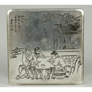 Китайската ковчег за бижута с йероглифи ръчна изработка, покрит с мед и сребро