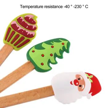 Коледен стъргало Универсални инструменти за Коледното печене Набор от Силиконови чистачи с дръжка от буково дърво за бисквити и крем за печене