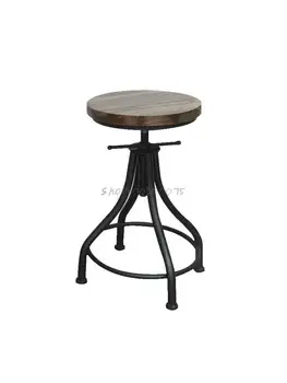 Креативен бар стол KFC от ковано желязо-часова рецепция кръгла табуретка домакински въртящи от масивна дървесина може да се вдигне на висок стол бар стол