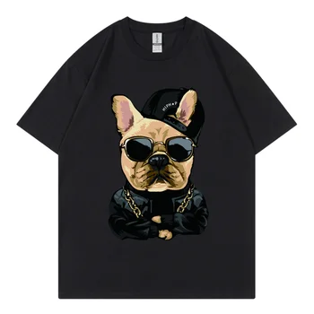Креативен дизайн, принт кучета, тенденция мъжка тениска в корейски стил, хип-хоп, Мъжки t-shirt Оверсайз, Памучен висококачествена тениска, дрехи за влюбени
