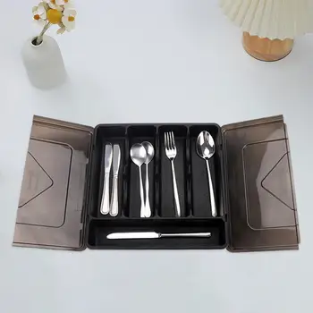 Кутия-Органайзер за прибори с капак, Кутия за съхранение на ножове и вилици, Кухненски окото, Кутия за пръчици за хранене, Преносими Държач за чинии за пикник на открито