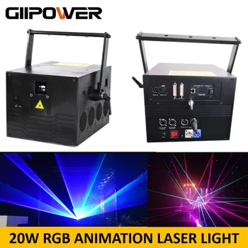Лазерен 20-ватов RGB Анимационен ILDA лазерен лъч Stage Show System 20-ватов многоцветен лазерен аналогов текстов проектор FB4