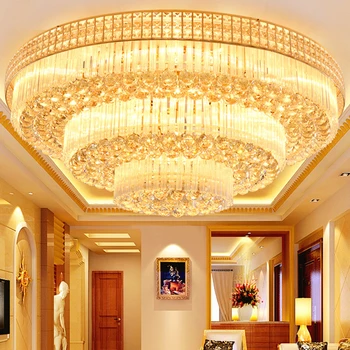 Луксозен Златна лампа за всекидневната, през цялата AC85 ~ 265 В led лампа с кристали, Спалня, Хотелски хол, Вила, Стълбище, тавана лампа