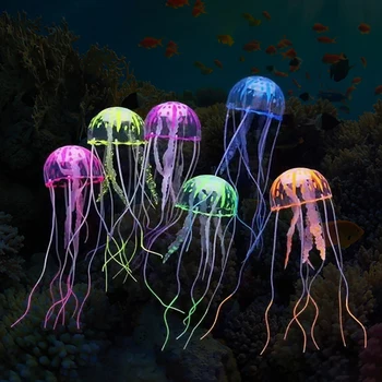 Меки Силиконови цветни медуза с изкуствен светящимся ефект, аквариумный декор, мини-подводница, украшения, аксесоари за украса