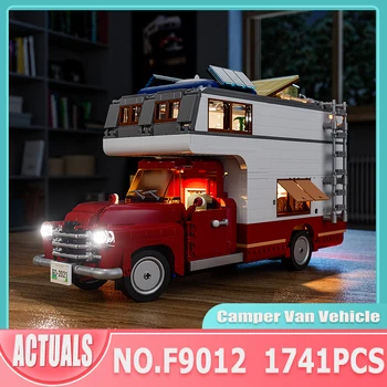 Модел на автомобила MOC City Camper Van е С led подсветка, Строителни блокове, Тухли, Детски строителни играчки, подаръци за рожден Ден
