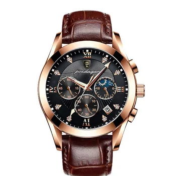 Модерен Мултифункционален мъжки часовник POEDAGAR, спортна марка, хронограф, Водоустойчиви мъжки часовници, Луминесцентна кожа, Дата на Раждане