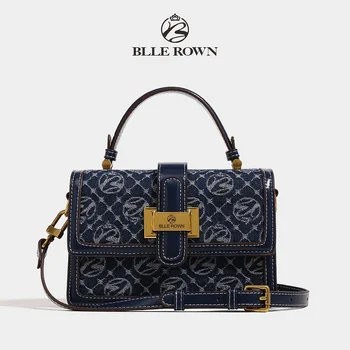 Модерен ретро-син цвят на нова Елегантна дамска чанта на рамото, малка квадратна чанта, дамска чанта за ръце