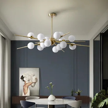 Модерна луксозна led полилей, Висящ лампа със стъклена топка, Хол, трапезария, Кухня, Висящи лампи, Тавана лампа в помещението