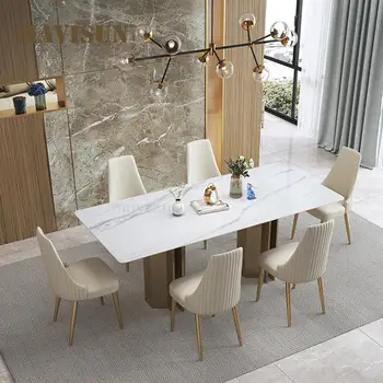 Модерна маса за хранене с печка В Италиански стил, Лесен луксозен Дизайнерски ресторант от висок клас, Модерна минималистичная правоъгълна мебели FGM