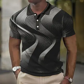 Модерна риза с къси ръкави с геометричен принтом, лятна тениска с къс ръкав, топ, модел, Ежедневни мъжки поло риза, дрехи големи размери
