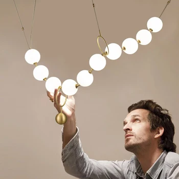 Модерни led висящи лампи с бяла стъклена топка за зала на ресторанта, креативен дизайн колиета, осветителни тела Decro с 10 електрически крушки