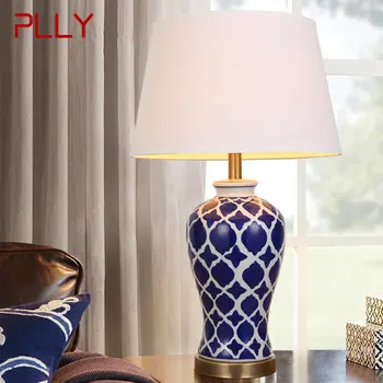 Модерни керамични синята настолна лампа, Креативна Реколта нощна led настолна лампа за дома, хол, спалня