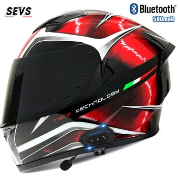 Мотоциклет шлем с две лещи, Bluetooth, мъжки и женски състезателни каски за мотокрос, точков сертифициране, полнолицевый предпазна каска