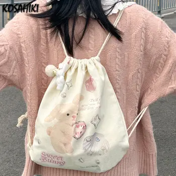 Мультяшные сладък японски чанти Kawaii на рамото Y2k Эстетичные раници с принтом хубаво заек Harajuku Ins на съвсем малък, чисто ученически чанти