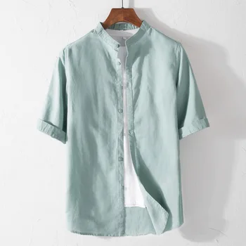 Мъжка риза голям размер, Ежедневни памук, спално бельо, ризи, Блузи, Летни блузи с къс ръкав, мъжки официални ризи, мъжки дрехи