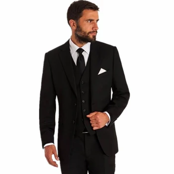 Най-новият Сватбен костюм от 3 теми, оборудвана Смокинг за Кума, Младоженеца, изработена по поръчка Бизнес костюм за Мъже (блейзър + жилетка + Панталон, костюм Homme