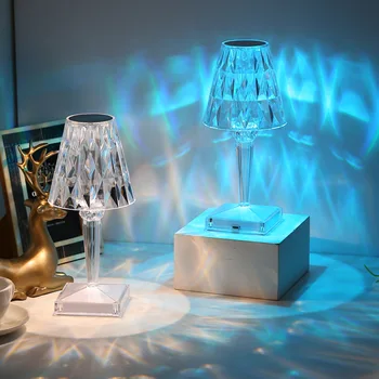Настолна лампа от Акрил Кристал Diamond LED RGB Night Light Творческа Обстановка Спални Романтично Сензорно Управление Прикроватной лампа