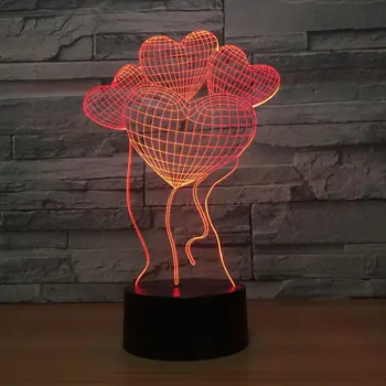 Нови led 3D тела с четири балони, творчески дом на 3d цветен сензорен акрилни led лека нощ, прекрасна 3D лампа с промяната на цвета в 7 цвята