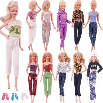 Облекло за кукли Барби, 1 комплект, Новата модерна риза/яке + панталон, подходящ за кукли 11,8 инча, ежедневни облекла, безплатна обувки, подарък за момичета