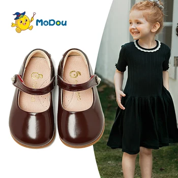 Обувки принцеси за момичета Mo Dou / Новост 2023 г.; Детски малки кожени обувки; обувки за Есен студентски изяви от естествена кожа