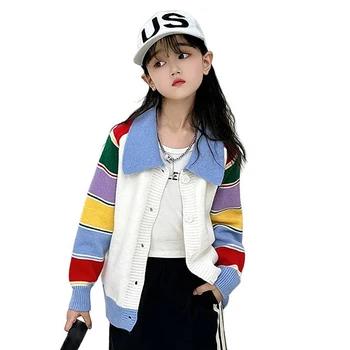 Палта за момичета, палто с цветен модел за момичета, всекидневни, детски яке, пролетно-есенна дрехи за момичета от 6, 8, 10, 12, 14 години