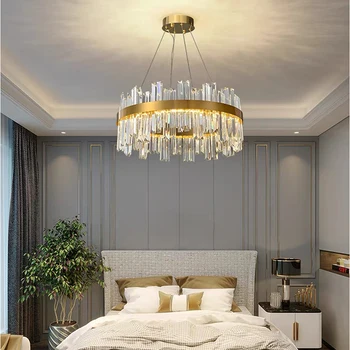 Полилей за хола модерна проста атмосфера, светлина в скандинавски стил, луксозна кръгла и трапезария, спалня, нови кристални лампи и осветление